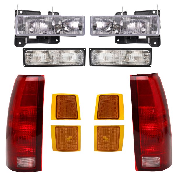DIY Solutions® - Chrome Factory Style Headlights with Turn Signal/Parking Lights, Corner Lights and Tail Lights