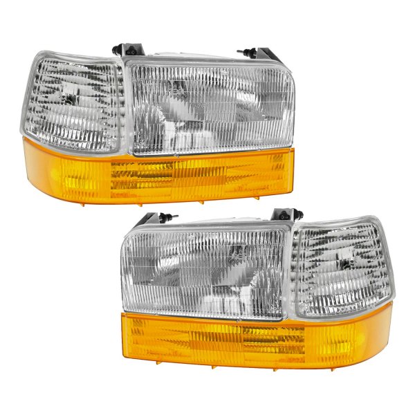 DIY Solutions® - Driver and Passenger Side Chrome Factory Style Headlights with Turn Signal/Parking Lights and Corner Lights