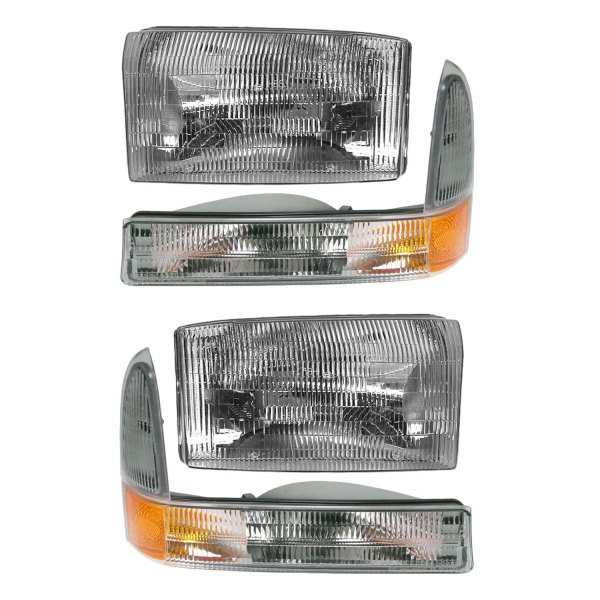 DIY Solutions® - Driver and Passenger Side Chrome Factory Style Headlights with Turn Signal/Parking Lights