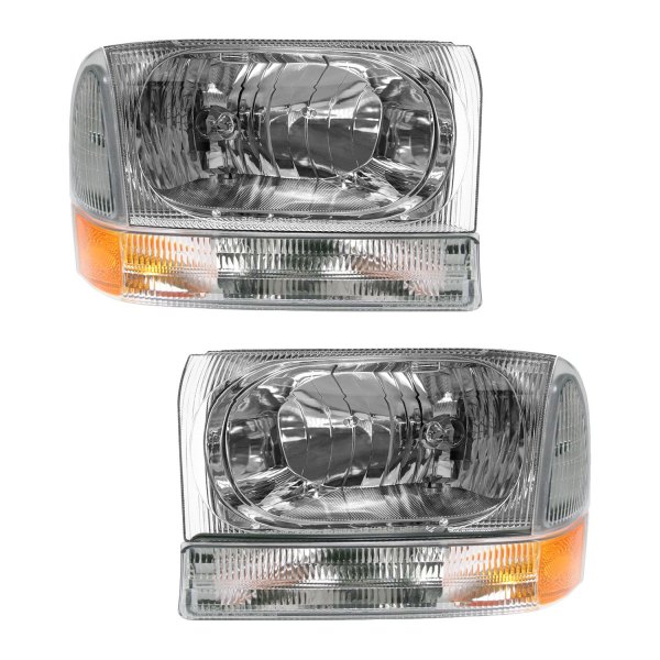 DIY Solutions® - Driver and Passenger Side Chrome Factory Style Headlights with Turn Signal/Parking Lights
