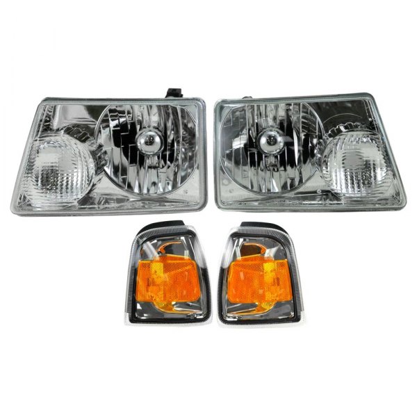 DIY Solutions® - Black/Chrome Factory Style Headlights with Turn Signal/Corner Lights