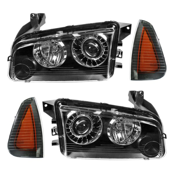 DIY Solutions® - Black Factory Style Projector Headlights with Turn Signal/Corner Lights