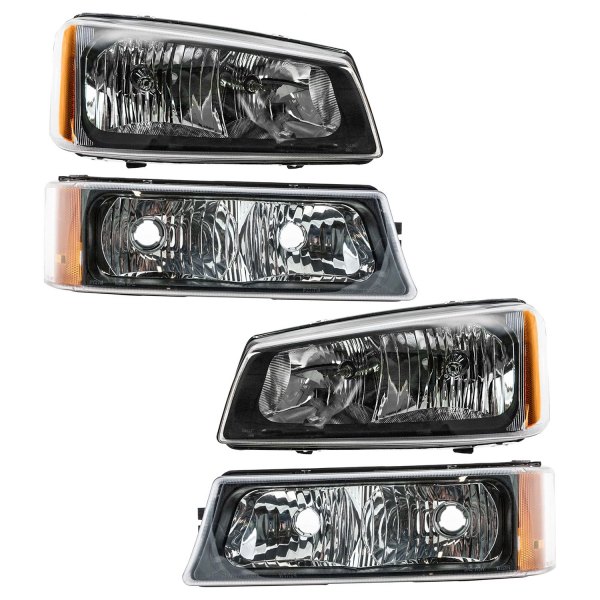 DIY Solutions® - 1st Design Black/Chrome Factory Style Headlights with Turn Signal/Parking Lights
