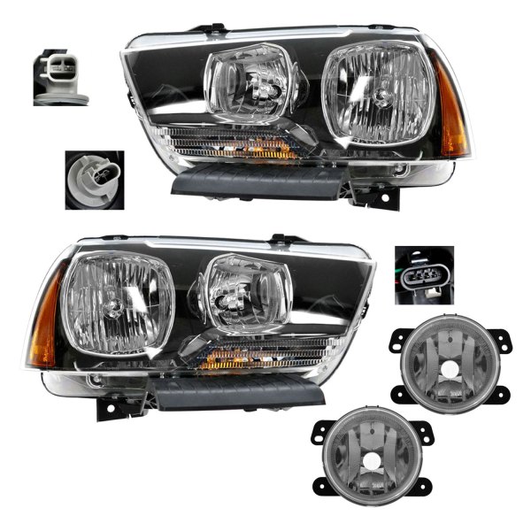 DIY Solutions® - Driver and Passenger Side Black Factory Style Headlights with Fog Lights
