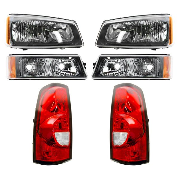 DIY Solutions® - 1st Design Black/Chrome Factory Style Headlights with Turn Signal/Parking Lights and Tail Lights