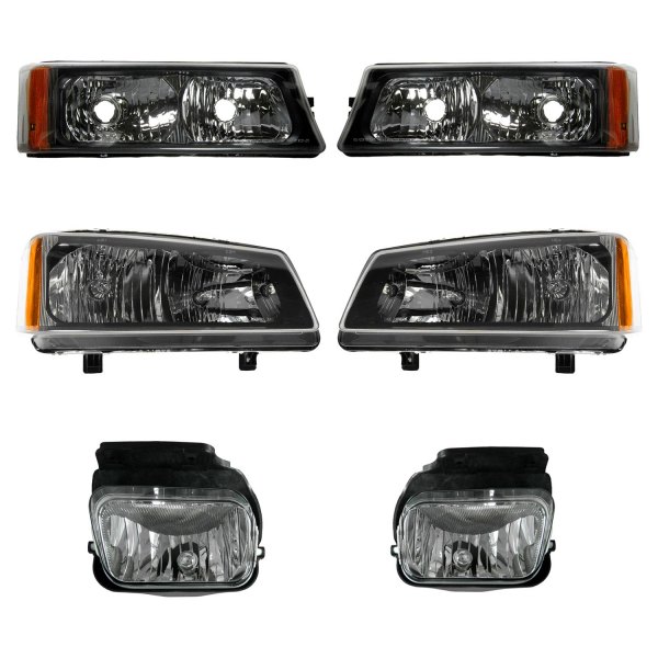 DIY Solutions® - 1st Design Black/Chrome Factory Style Headlights with Turn Signal/Parking Lights and Fog Lights