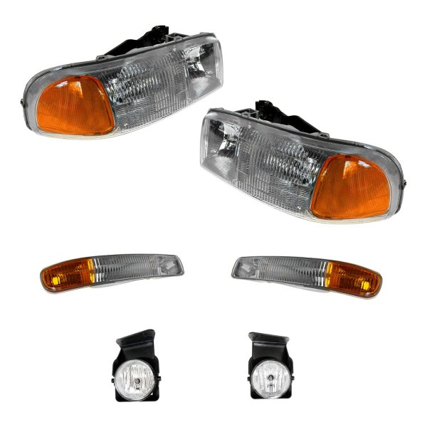 DIY Solutions® - Chrome Factory Style Headlights with Turn Signal/Parking Lights and Fog Lights