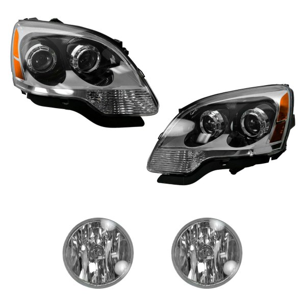 DIY Solutions® - Black/Chrome Factory Style Projector Headlights with Fog Lights