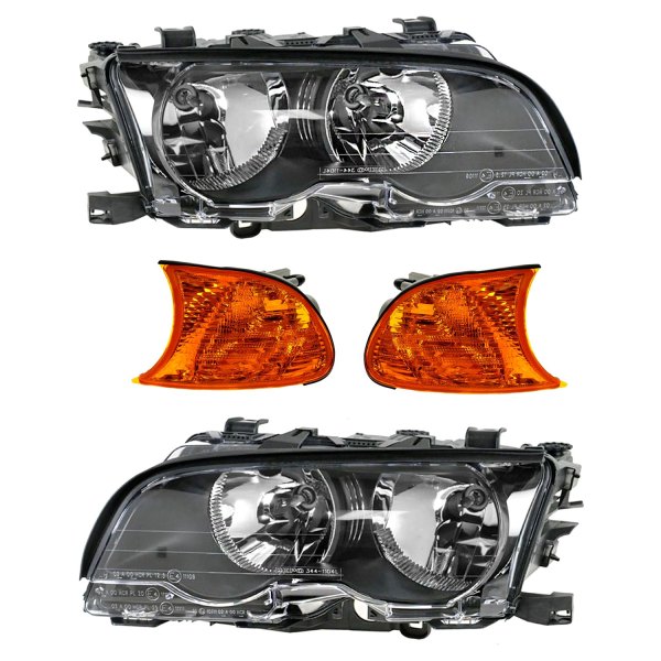 DIY Solutions® - 0 Black Factory Style Headlights with Turn Signal/Corner Lights