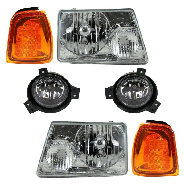 DIY Solutions® - Driver and Passenger Side Chrome Factory Style Headlights with Turn Signal/Corner Lights and Fog Lights