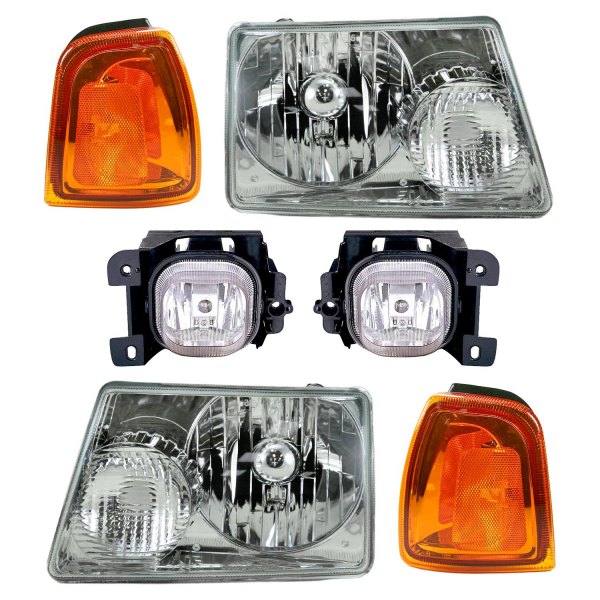 DIY Solutions® - Driver and Passenger Side Chrome Factory Style Headlights with Turn Signal/Corner Lights and Fog Lights