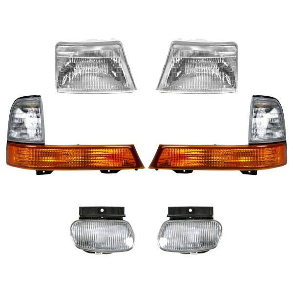 DIY Solutions® - Chrome Factory Style Headlights with Turn Signal/Parking Lights and Fog Lights