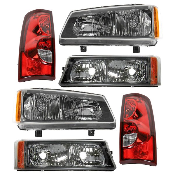 DIY Solutions® - 1st Design Black/Chrome Factory Style Headlights with Turn Signal/Parking Lights and Tail Lights