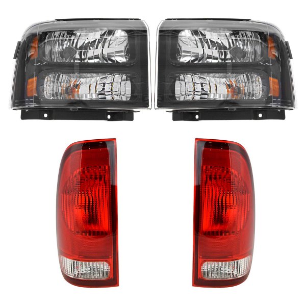 DIY Solutions® - Driver and Passenger Side Black Factory Style Headlights with Tail Lights