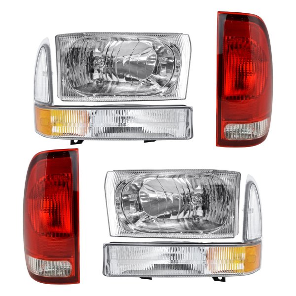 DIY Solutions® - Driver and Passenger Side Chrome Factory Style Headlights with Turn Signal/Parking Lights and Tail Lights