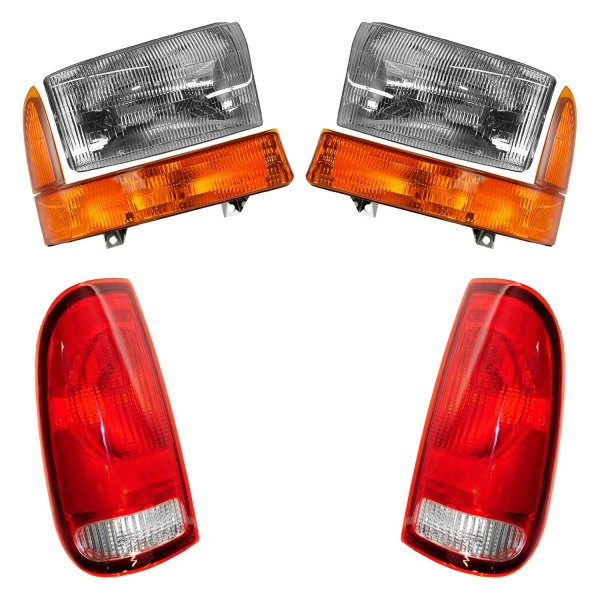 DIY Solutions® - Driver and Passenger Side Chrome Factory Style Headlights with Turn Signal/Parking Lights and Tail Lights