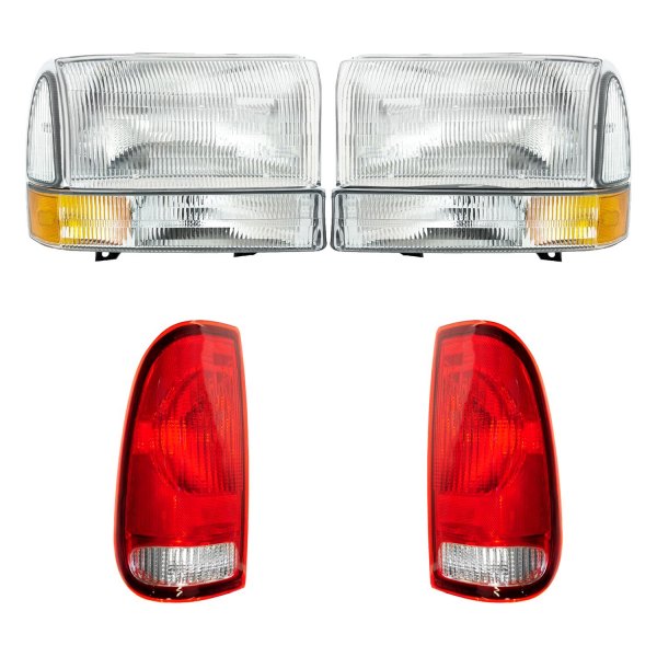DIY Solutions® - Driver and Passenger Side Chrome Factory Style Headlights with Turn Signal/Parking Lights and Tail Lights