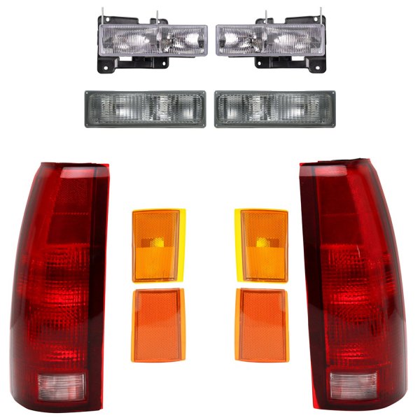 DIY Solutions® - Chrome Factory Style Headlights with Turn Signal/Parking Lights, Corner Lights and Tail Lights