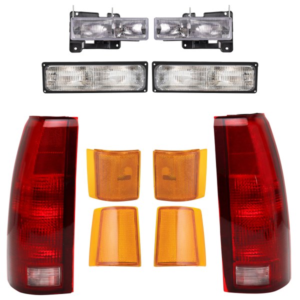 DIY Solutions® - Chrome Factory Style Headlights with Turn Signal/Parking Lights, Corner Lights and Tail Lights