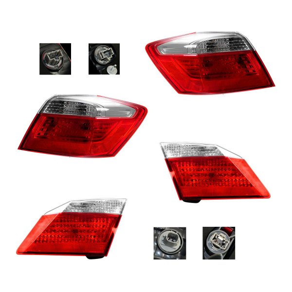 DIY Solutions® - Driver and Passenger Side Inner/Outer Replacement Tail Lights, Honda Accord