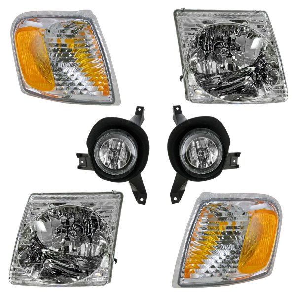 DIY Solutions® - Chrome Factory Style Headlights with Turn Signal/Corner Lights and Fog Lights
