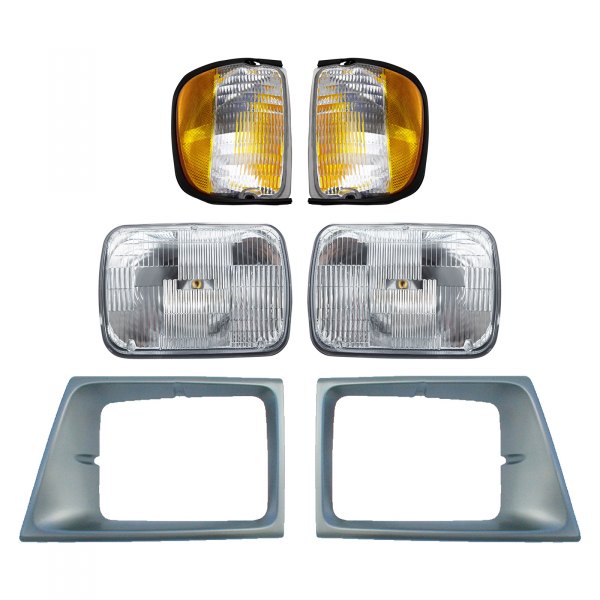 DIY Solutions® - Factory Style 7x6" Rectangular Driver and Passenger Side Chrome Sealed Beam Headlights With Turn Signal/Corner Lights