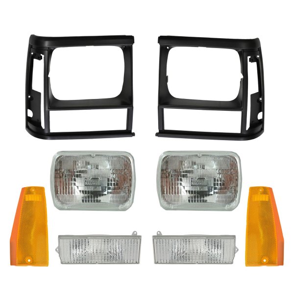 DIY Solutions® - Factory Style 7x6" Rectangular Chrome Sealed Beam Headlights With Turn Signal/Parking Lights and Corner Lights