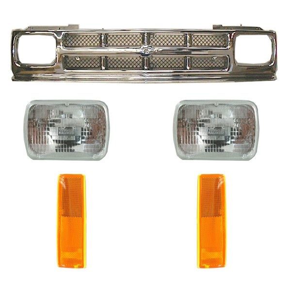 DIY Solutions® - Factory Style 7x6" Rectangular Chrome Sealed Beam Headlights With Side Marker Lights and Grille