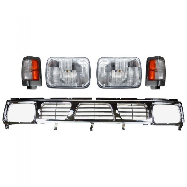 DIY Solutions® - Factory Style 7x6" Rectangular Driver and Passenger Side Chrome Sealed Beam Headlights With Turn Signal/Corner Lights and Grille