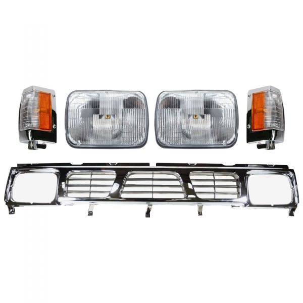 DIY Solutions® - Chrome Factory Style Headlights with Turn Signal/Corner Lights and Grille