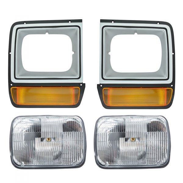 DIY Solutions® - Factory Style 7x6" Rectangular Driver and Passenger Side Chrome Sealed Beam Headlights With Turn Signal/Parking Lights