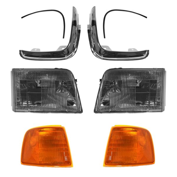 DIY Solutions® - Driver and Passenger Side Chrome Factory Style Headlights with Turn Signal/Corner Lights and Bezels