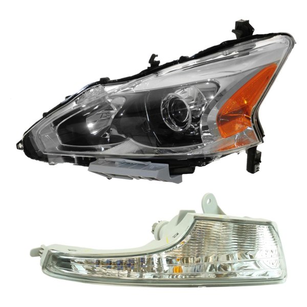 DIY Solutions® - Driver Side Black/Chrome Factory Style With Projector Headlight with Turn Signal/Parking Light