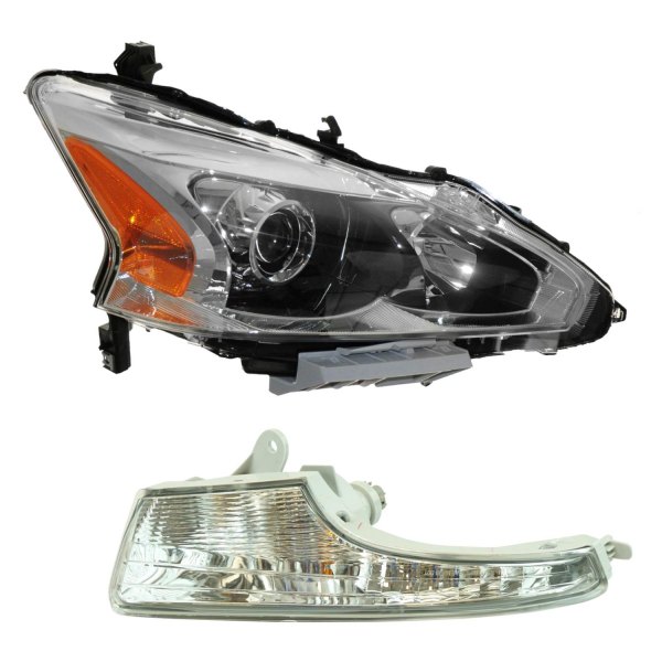 DIY Solutions® - Passenger Side Black/Chrome Factory Style With Projector Headlight with Turn Signal/Parking Light