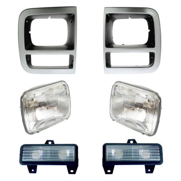DIY Solutions® - Factory Style 7x6" Rectangular Chrome Sealed Beam Headlights With Turn Signal/Parking Lights