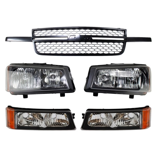 DIY Solutions® - Driver and Passenger Side Black Factory Style Headlights with Turn Signal/Parking Lights and Grille