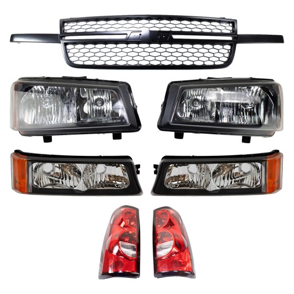 DIY Solutions® - Driver and Passenger Side Black/Chrome Factory Style Headlights with Turn Signal/Parking Lights, Tail Lights and Grille