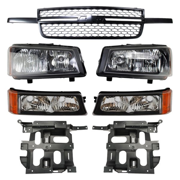DIY Solutions® - Driver and Passenger Side Black/Chrome Factory Style Headlights with Turn Signal/Parking Lights and Grille