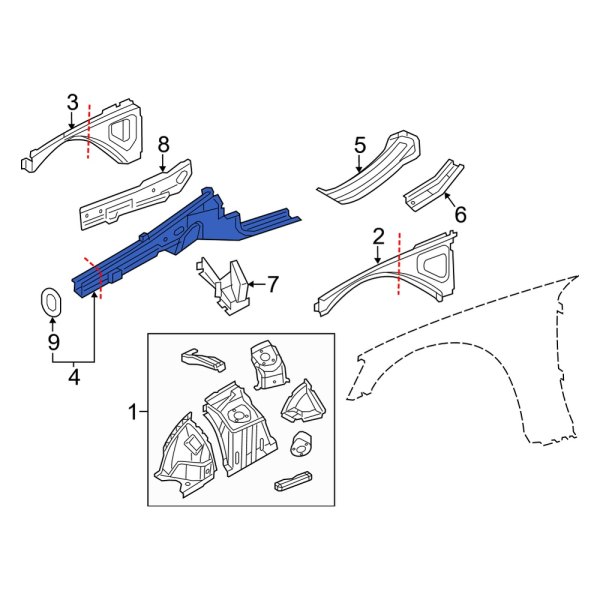 Dodge OE 68504489AA Front Left Frame Side Member Assembly
