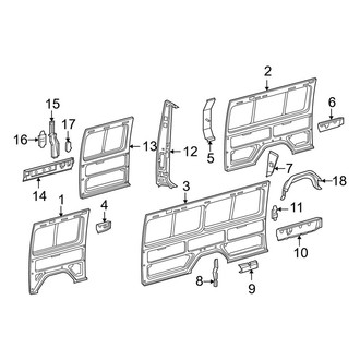 Dodge OE - Side Panel - Inner Structure & Rails (Right Side), (Standard Passenger Van)
