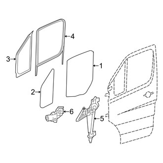 Dodge OE - Front Door - Glass & Hardware (Extended Cargo Van / Standard Cargo Van / Standard Passenger Van)