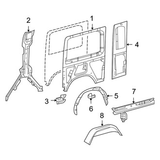 Dodge OE - Side Panel - Inner Structure & Rails (Passenger Side), (Extended Cargo Van / Standard Cargo Van / Standard Passenger Van)