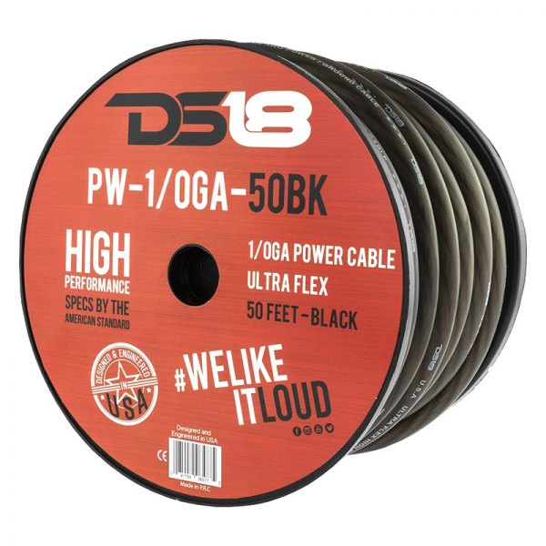 DS18® - Ultra Flex Series 1/0 AWG Single 50' Black Stranded GPT Power Cable