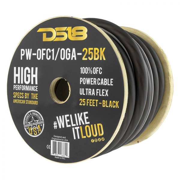 DS18® - Ultra Flex Series 1/0 AWG Single 25' Black Stranded GPT Power Cable