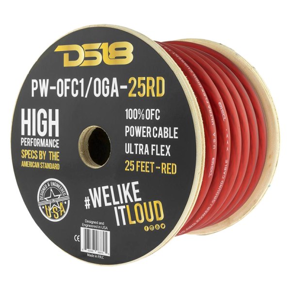 DS18® - Ultra Flex Series 1/0 AWG Single 25' Red Stranded GPT Power Cable