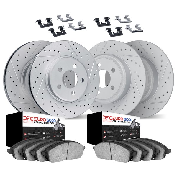 DFC® - Geoperformance Drilled and Slotted Front and Rear Brake Kit with 5000 Euro Ceramic Brake Pads