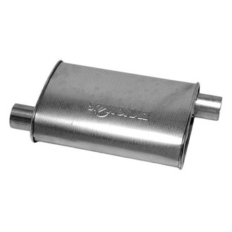 DynoMax® - Super Turbo™ Aluminized Steel Oval Gray Exhaust Muffler (2.25" Offset ID, 2.25" Offset OD, 14" Length)