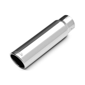 DynoMax® - Stainless Steel Round Rolled Edge Clamp-On Single-Wall Polished Exhaust Tip (2.5" Inlet, 3" Outlet, 12" Length)