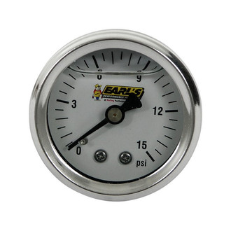 Earl's Performance® - 1.5" 1/8" NPT Male Thread on Back Oil Filled Fuel Pressure Gauge, 15 PSI
