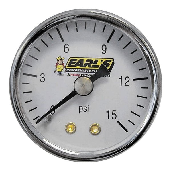 Earl's Performance® - 1.5" 1/8" NPT Male Thread on Back Fuel Pressure Gauge, 15 PSI